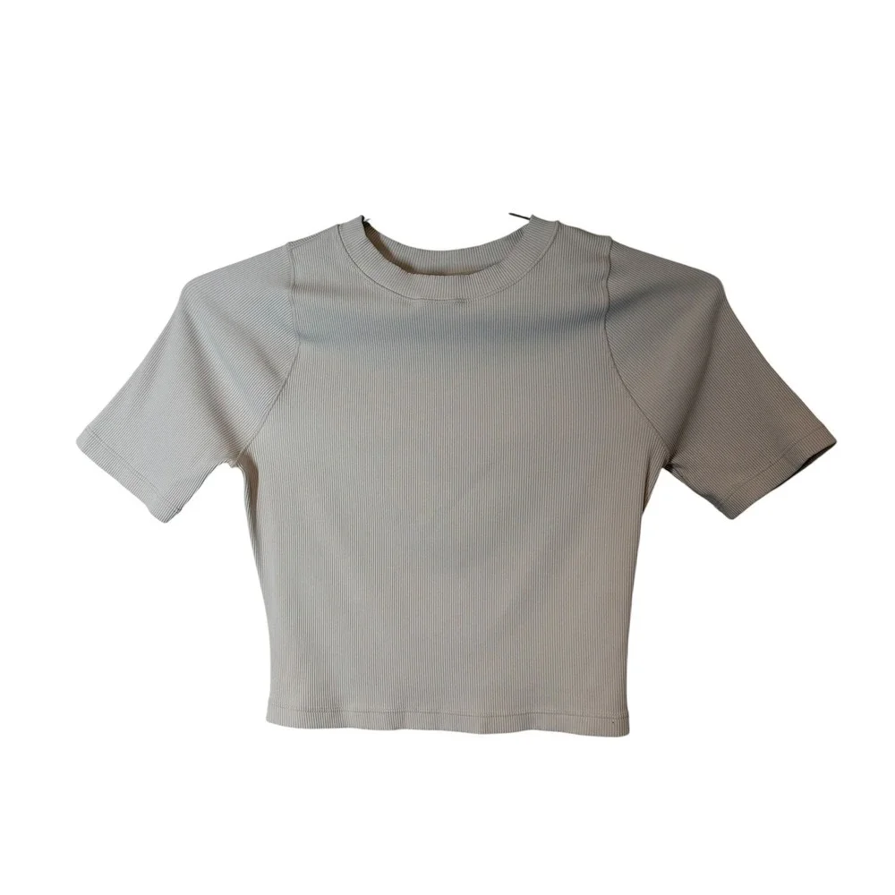 Nike Pro Dri-FIT InfinaSoft Essentials Cropped Ribbed T-Shirt Cream Beige Small